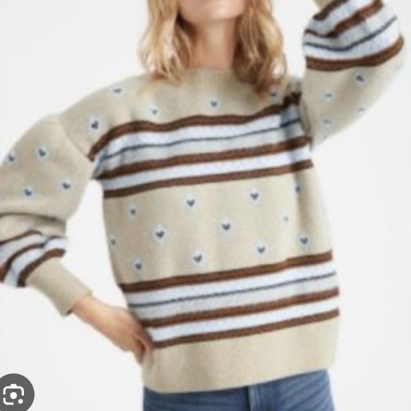 BANANA REPUBLIC Large Oversized Fair Isle Balloon Sleeve Wool Sweater - Picture 2 of 6